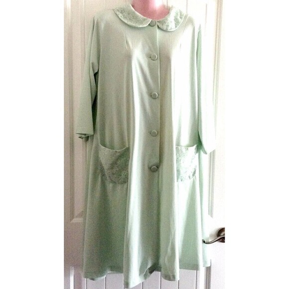 Vintage Shadowline Women's Robe Medium Mint Green Nylon Lace Trim - Picture 1 of 6